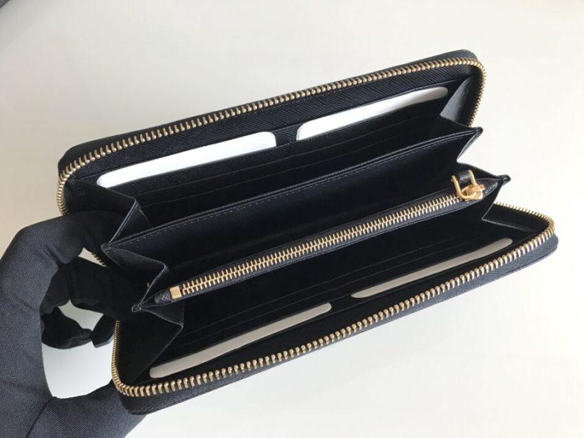 Replica Prada Saffiano Long Zipper Wallet Black - top-tier luxury replica shoulder bag