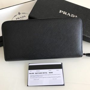 Replica Prada Saffiano Long Zipper Wallet Black - top-tier luxury replica shoulder bag