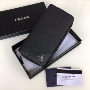 Replica Prada Saffiano Long Wallet Black Silver - premium 1:1 fake handbag model