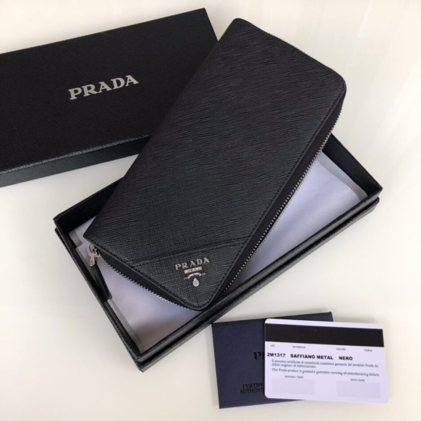 Replica Prada Saffiano Long Wallet Black Silver - premium 1:1 fake handbag model