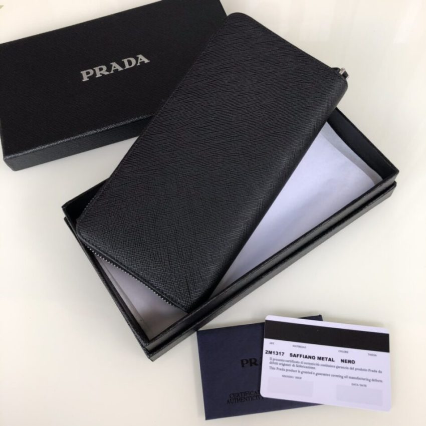 Replica Prada Saffiano Long Wallet Black Silver - ultra-realistic fake designer tote