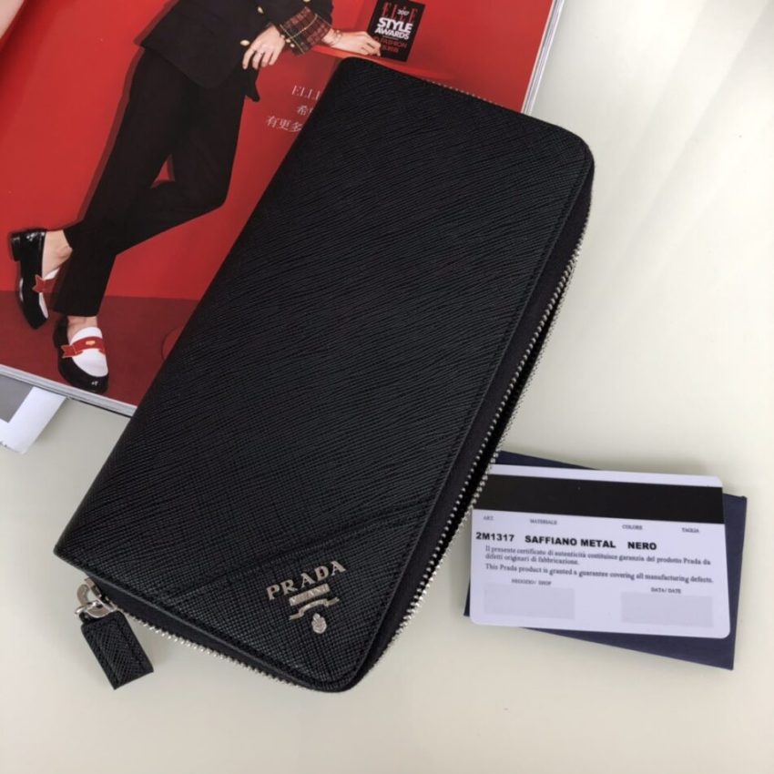 Replica Prada Saffiano Long Wallet Black Silver - near-authentic luxury replica handbag