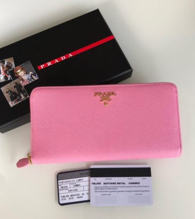 Replica Prada Saffiano Long Zipper Wallet Pink - best-selling designer handbag dupe