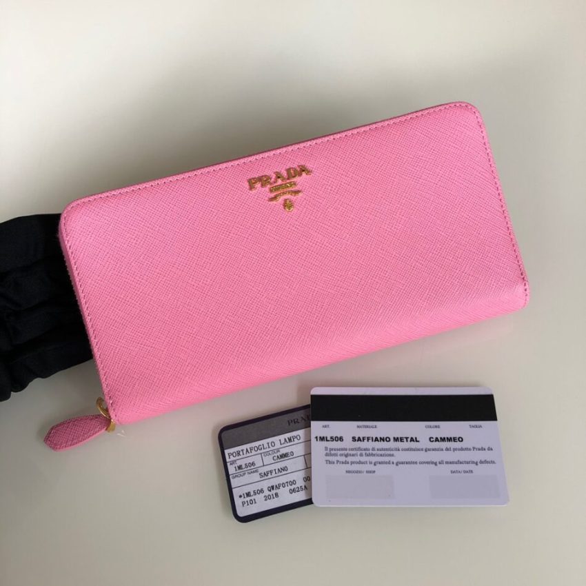 Replica Prada Saffiano Long Zipper Wallet Pink - top-rated replica designer bag