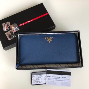 Replica Prada Saffiano Long Zipper Wallet Blue - top-tier luxury replica shoulder bag
