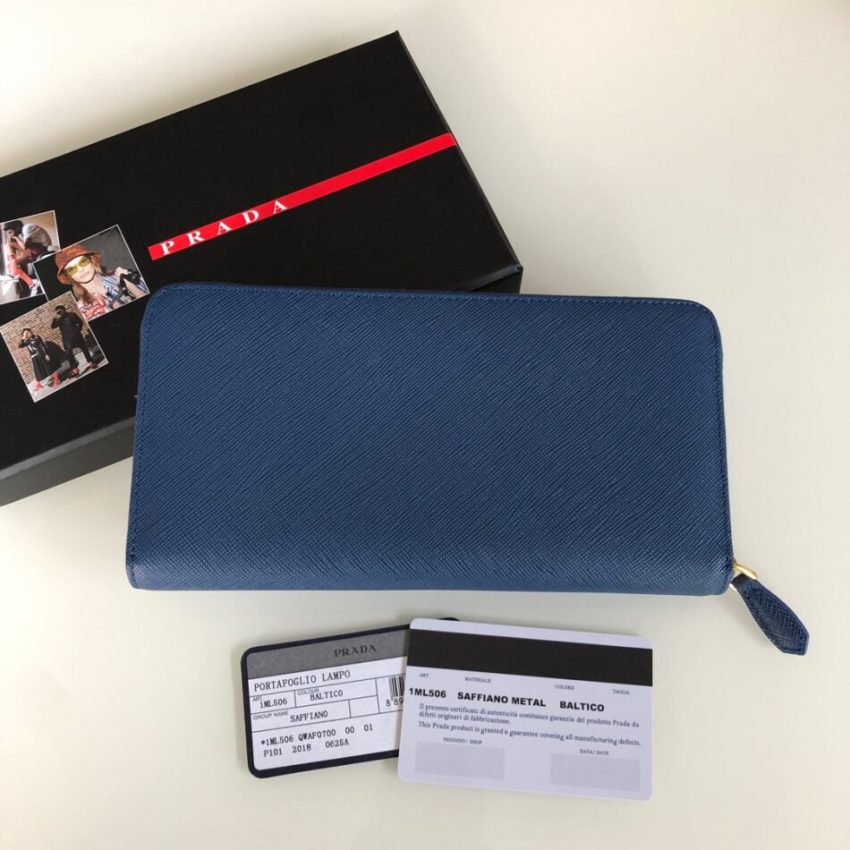 Replica Prada Saffiano Long Zipper Wallet Blue - authentic-look luxury purse replica
