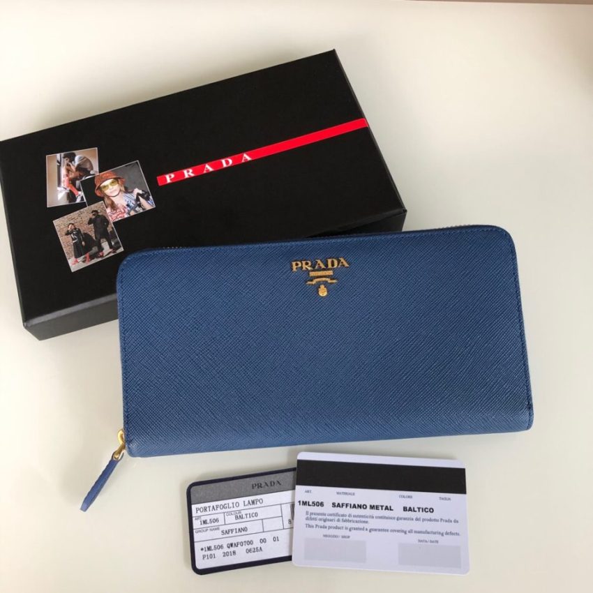 Replica Prada Saffiano Long Zipper Wallet Blue - high-accuracy replica luxury purse