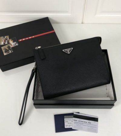 Replica Prada Saffiano Pouch Silver - near-authentic luxury replica handbag