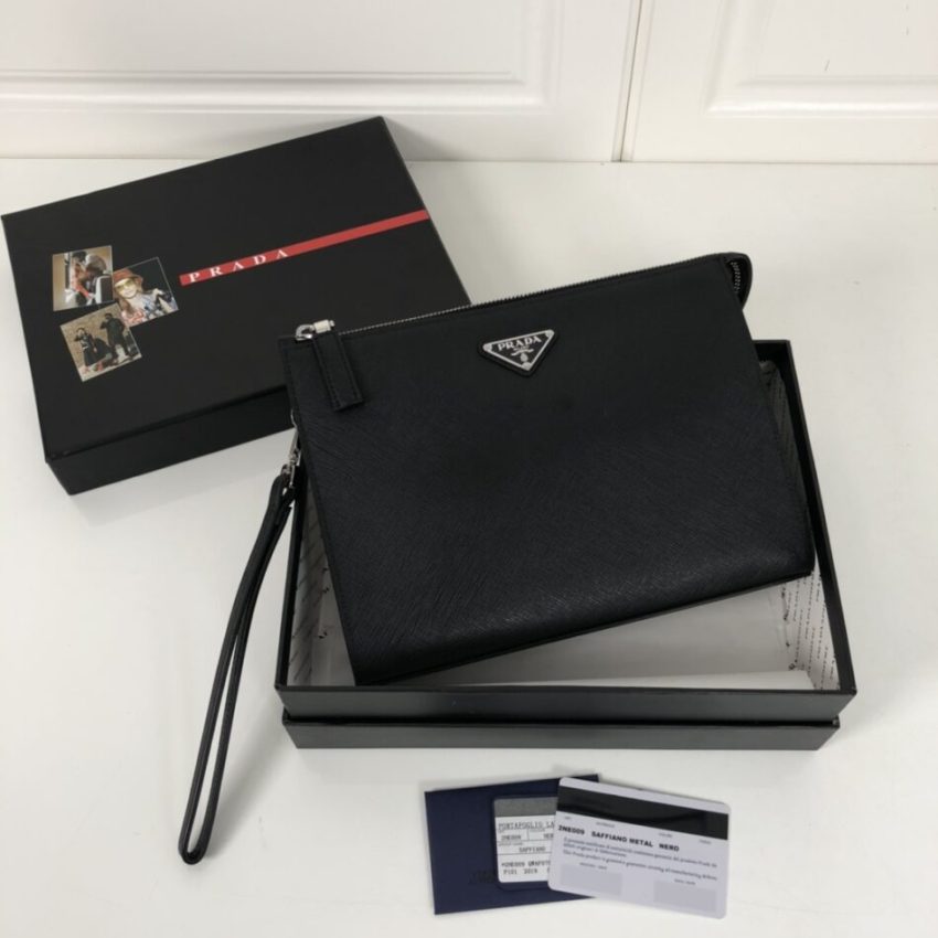 Replica Prada Saffiano Pouch Silver - near-authentic luxury replica handbag