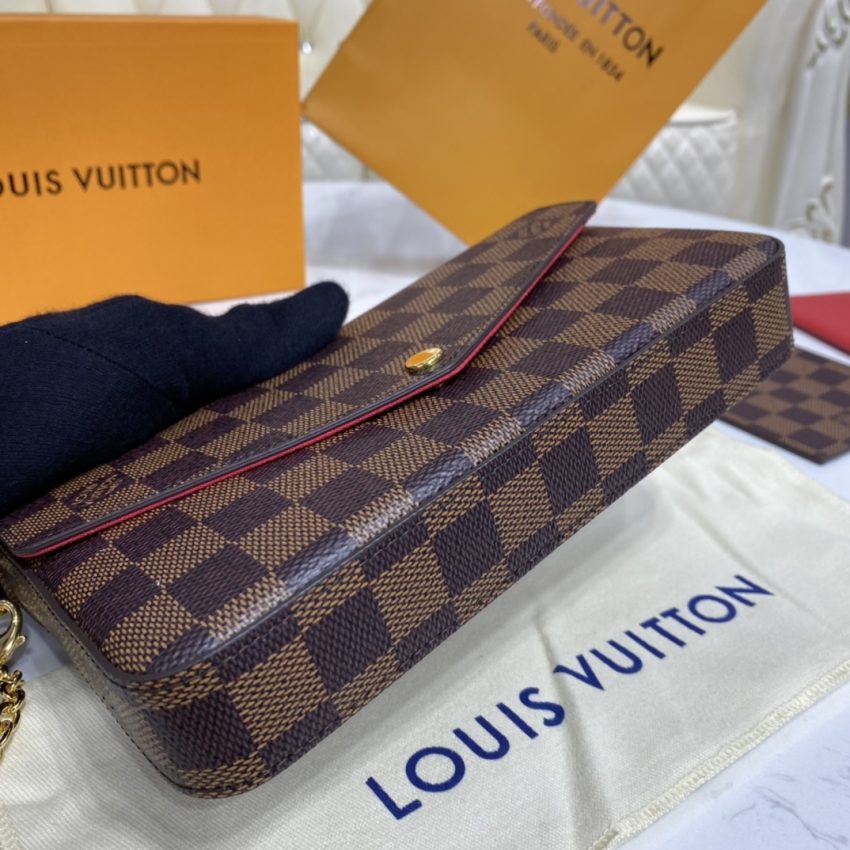 Replica Louis Vuitton Félicie Pochette Brown Grid - realistic designer-inspired fake bag