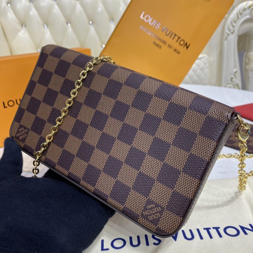 Replica Louis Vuitton Félicie Pochette Brown Grid - near-authentic luxury replica handbag