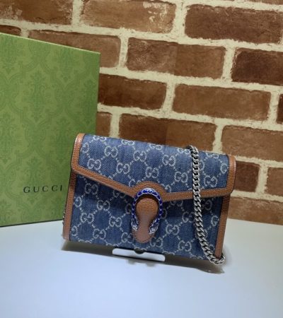 Replica Gucci Dionysus GG Chain Wallet Denim Blue - high-accuracy replica luxury purse