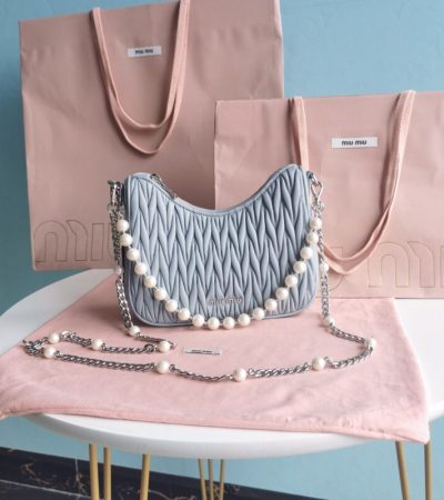 Replica Miu Miu Matelassé Pearl Blue - near-authentic luxury replica handbag