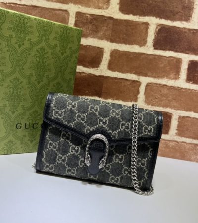 Replica Gucci Dionysus GG Chain Wallet Denim Black - near-authentic luxury replica handbag