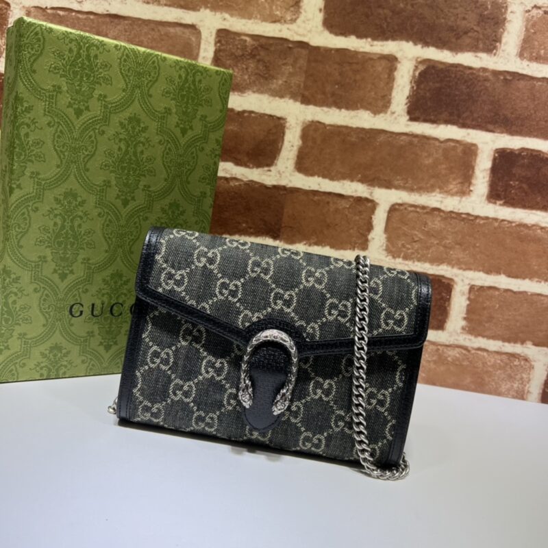 Replica Gucci Dionysus GG Chain Wallet Denim Black - near-authentic luxury replica handbag