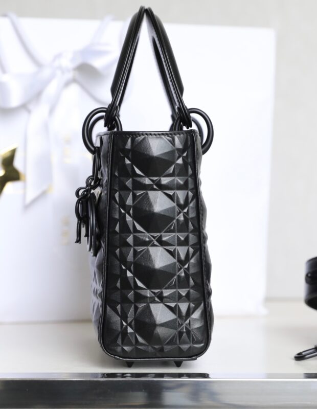 Replica Lady Dior Ultramatte Black Grid ABC - premium 1:1 fake handbag model