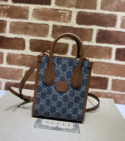 Replica Gucci Ophidia Mini Tote Bag Blue Denim - premium 1:1 fake handbag model