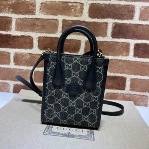 Replica Gucci Ophidia Mini Tote Bag Black Denim - premium 1:1 fake handbag model