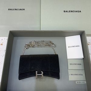 Replica Balenciaga Hourglass On Chain Shine Black - realistic designer-inspired fake bag