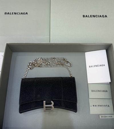 Replica Balenciaga Hourglass On Chain Shine Black - realistic designer-inspired fake bag