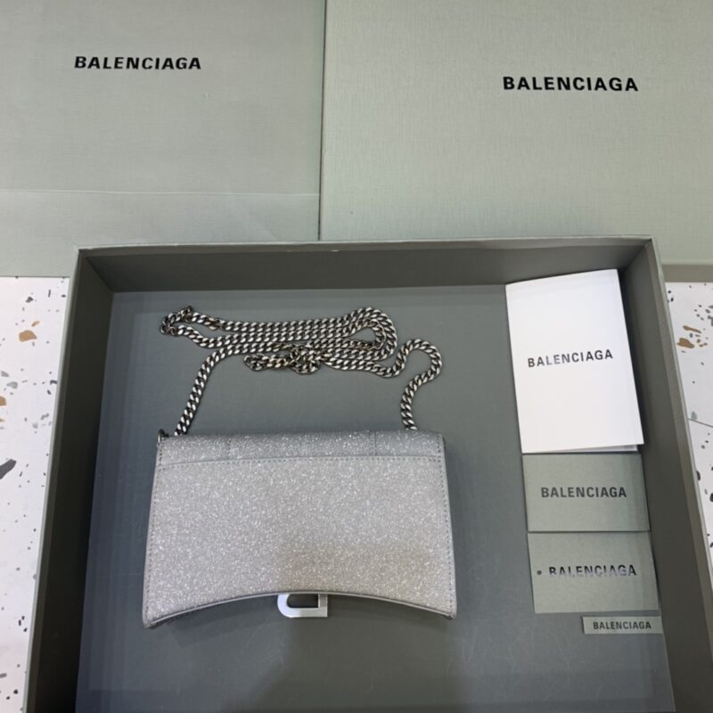 Replica Balenciaga Hourglass On Chain Shine Silver - near-authentic luxury replica handbag