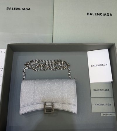 Replica Balenciaga Hourglass On Chain Shine Silver - premium 1:1 fake handbag model