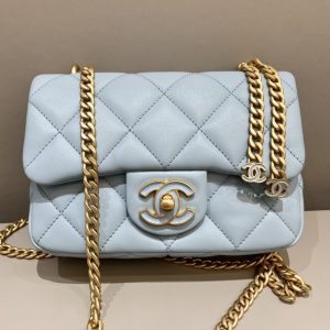 Replica CHANEL 22P Enamel Bag Light Blue - top-tier luxury replica shoulder bag