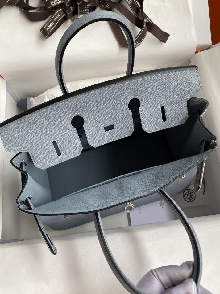 Replica Hermes Top Quality Replica Bag ShopEpsom Linen Blue Silver - high-quality designer bag clone