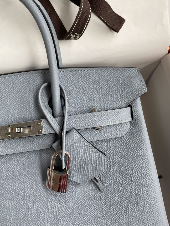 Replica Hermes Top Quality Replica Bag ShopEpsom Linen Blue Silver - authentic-look luxury purse replica
