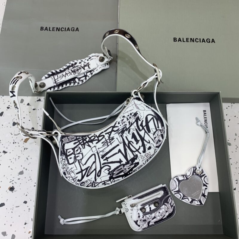 Replica Balenciaga Le Cagole Graffiti White - high-end fake designer purse