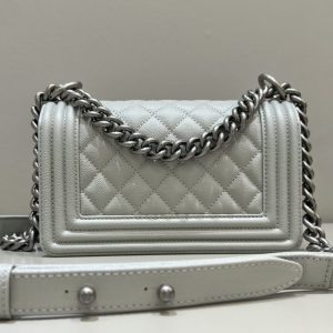 Replica CHANEL Le Boy Grey Silver - near-authentic luxury replica handbag