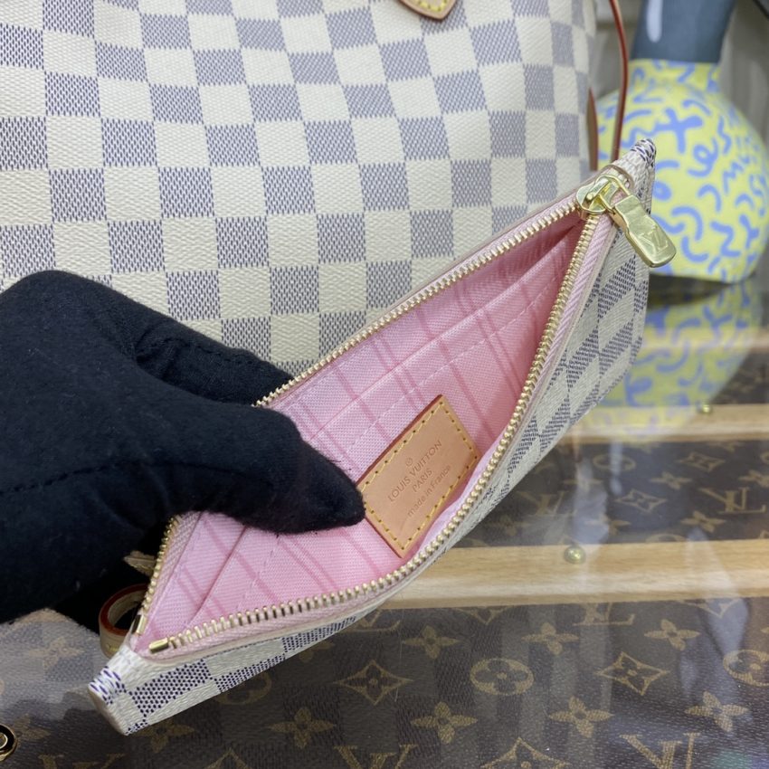 Replica Louis Vuitton Neverfull MM White Grid - premium-grade designer purse dupe