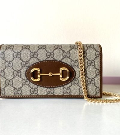 Replica Gucci Horsbet Chain Clutch Brown - high-end fake designer purse
