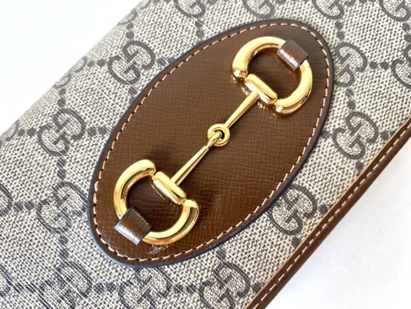Replica Gucci Horsbet Chain Clutch Brown - authentic-look luxury purse replica