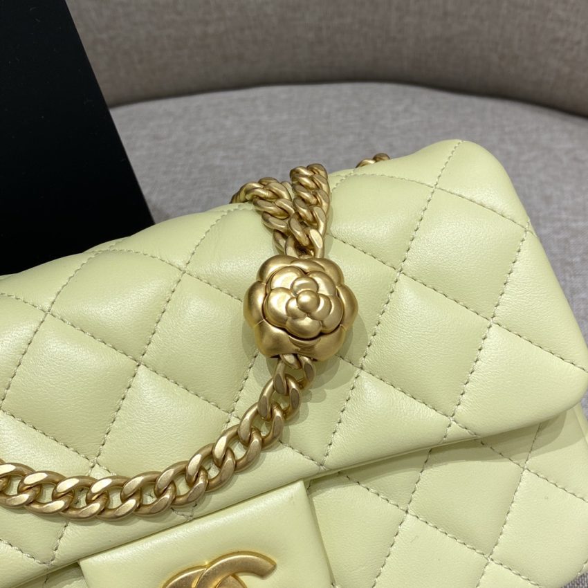 Replica CHANEL Camellia Flap Yellow - near-authentic luxury replica handbag