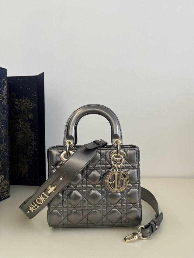 Replica Lady Dior Platinum Metallic ABC - premium 1:1 fake handbag model