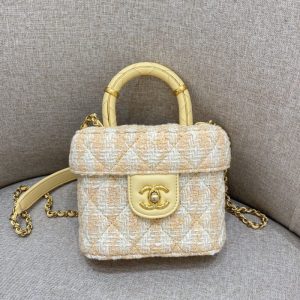 Replica CHANEL Tweed Handle Crush Small Apricot - best quality luxury bag dupe