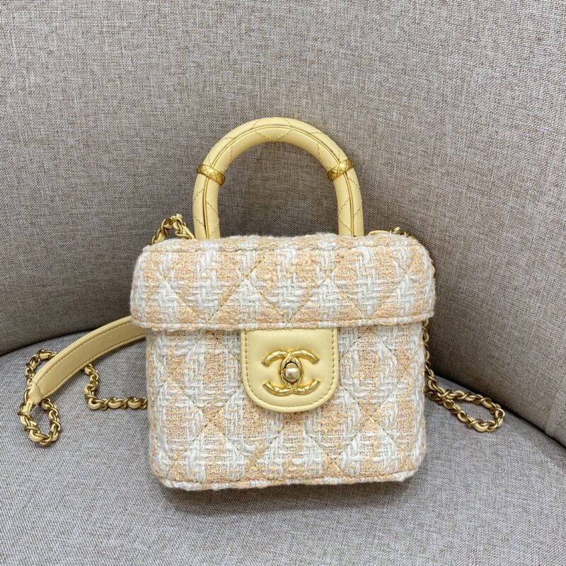 Replica CHANEL Tweed Handle Crush Small Apricot - best quality luxury bag dupe