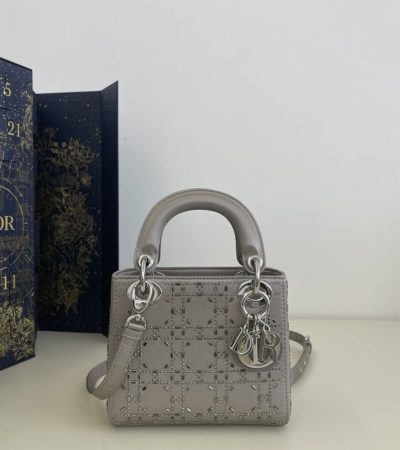 Replica Lady Dior Mini Satin Grey - realistic designer-inspired fake bag
