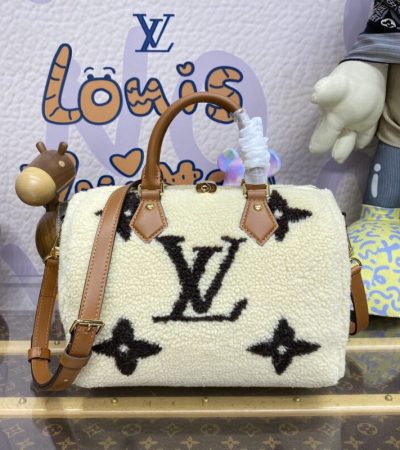 Replica Louis Vuitton Speedy Bandouliere 25 White Wool - 1:1 designer replica handbag