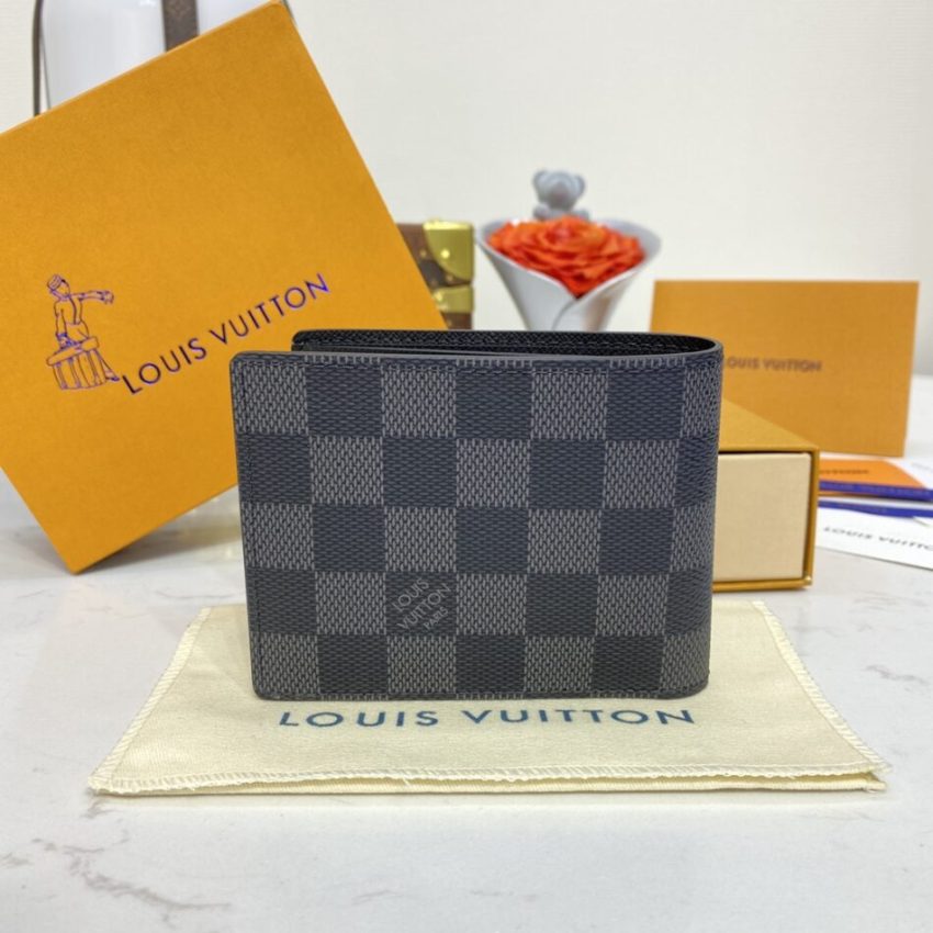 Replica Louis Vuitton Slender Wallet Black Grid - premium 1:1 fake handbag model