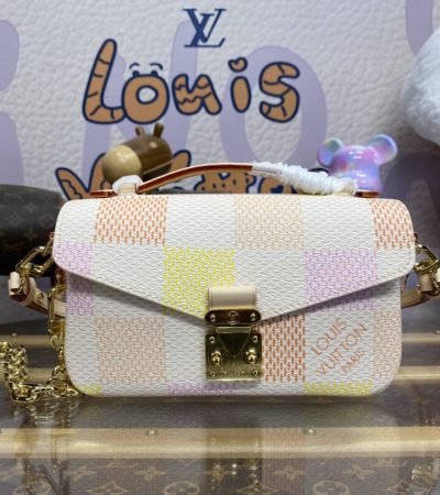 Replica Louis Vuitton Pochette Metis East West Pink Grid - near-authentic luxury replica handbag