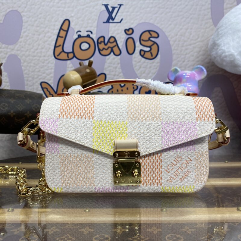 Replica Louis Vuitton Pochette Metis East West Pink Grid - near-authentic luxury replica handbag