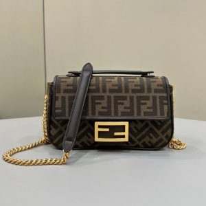 Replica Fendi Baguette Sliding Chain FF Brown - 1:1 designer replica handbag