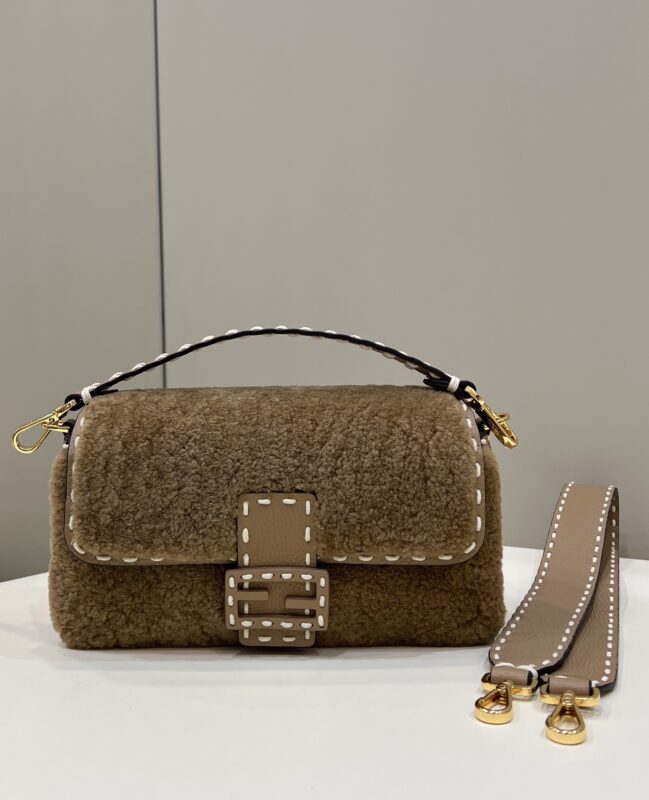 Replica Fendi Baguette Brown Wool - top-tier luxury replica shoulder bag