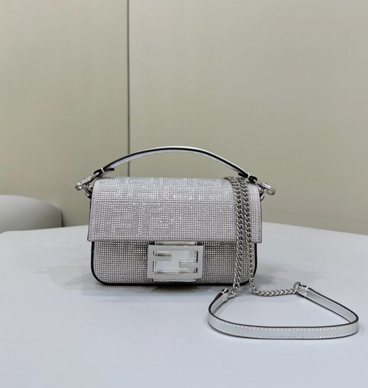 Replica Fendi Baguette Silver Diamond - authentic-look luxury purse replica