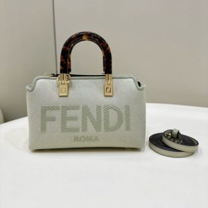 Replica Fendi By The Way Boston Beige Cotton - 1:1 designer replica handbag