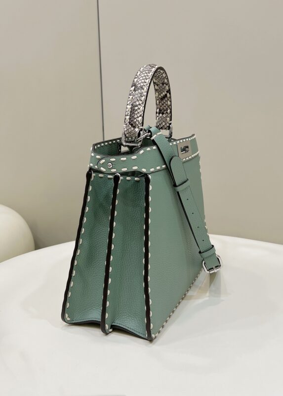 Replica Fendi Peekaboo Green Python Handle - top-rated replica designer bag