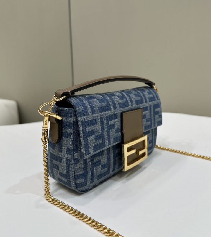 Replica Fendi Baguette Small Dark Bue Denim - authentic-look luxury purse replica