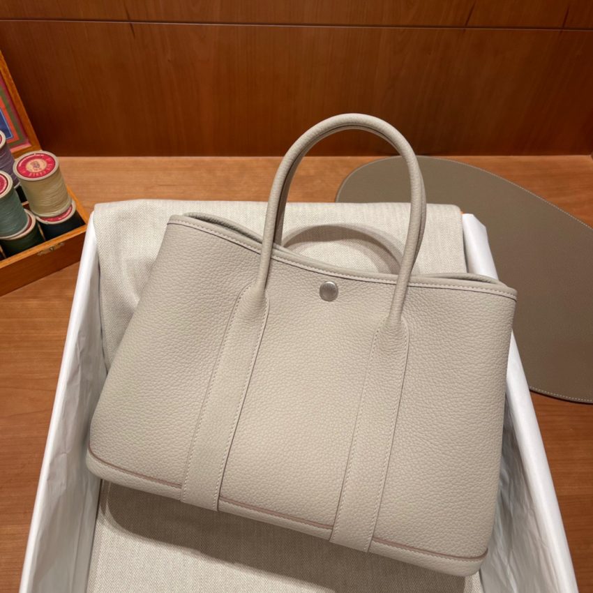 Replica Hermes Garden Party 30cm Clacier White - authentic-look luxury purse replica